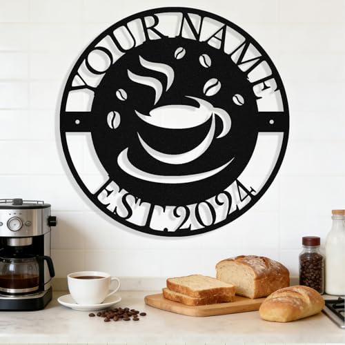 Image of Personalized Coffee Metal Sign, Custom Coffee Bar Signs, Custom Name Signs for Cafe Station, Coffee Wall Art Decor for Kitchen, Cafe Shop Decor, Cafe Lover Gift