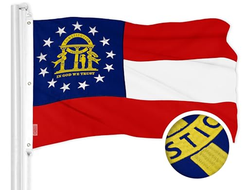 G128 Georgia GA Staatsflagge | 1,5 x 2,4 m | ToughWeave Serie bestickt 600D Polyester | besticktes Design, für drinnen und draußen, Messingösen G128 Georgia GA Staatsflagge | 1,5 x 2,4 m | ToughWeave Serie bestickt 600D Polyester | besticktes Design, für drinnen und draußen, Messingösen