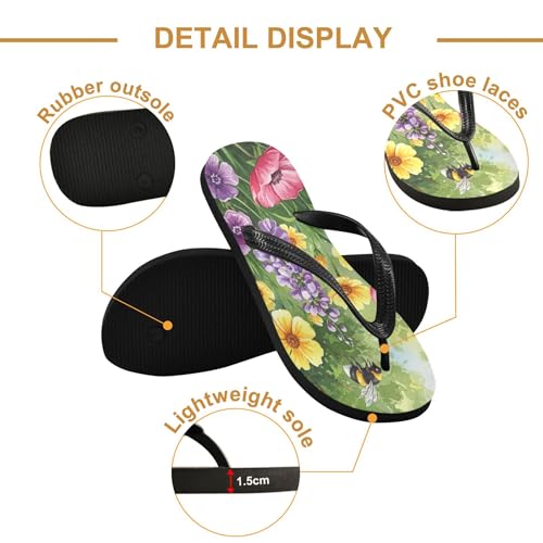 Burbuja Spring Bumblebees Garden Flip Flops for Women Men, Soft Thong Sandals Rubber Slippers for Pool Beach Essentials3