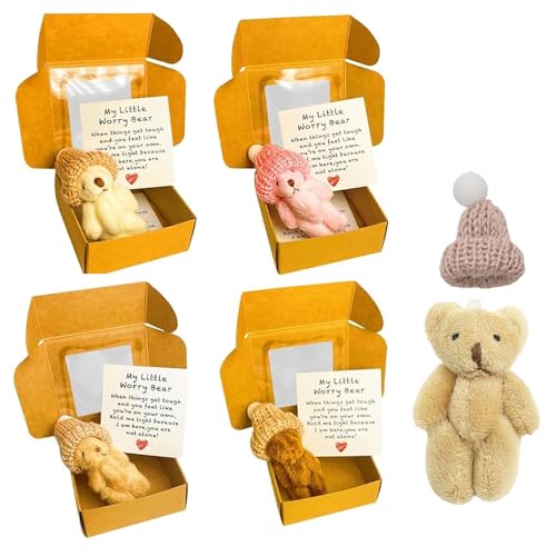 Jonuin Lot de 4 Mini-oursons en Peluche de Poche, Adorables Petits Oursons en Boîte, Un Petit câlin d'ours de Poche pour Baby Shower, Femmes, Étudiants et...