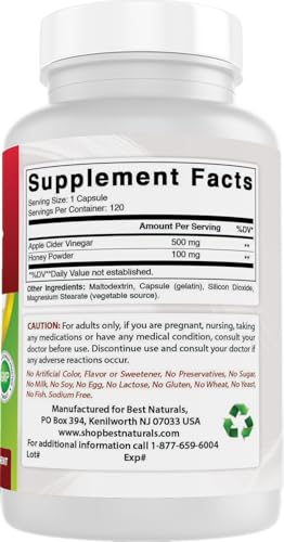 Best Naturals Apple Cider Vinegar Plus 500 Mg 120 Capsules - Image 7