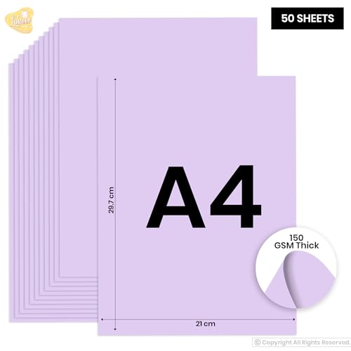 Image of Lakeer A4 Pastel Color Paper- Pastel Lavender Colour, Pack of 50 Sheets | 150 GSM Thick for Arts and Crafts, Printing, DIY Projects, Etc