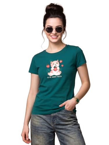 Image of JUNEBERRY Women's Regular Fit Pure Cotton Printed T-Shirt | Soft Fabric, Breathable Comfort | Round Neck, Half Sleeves, Round Neck (Size: S to 2XL)