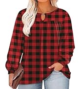 TFSDOD Women Plus Size Tops Long Sleeve Shirts V Neck Pleated Keyhole Blouse Loose Work Tunic Tee...