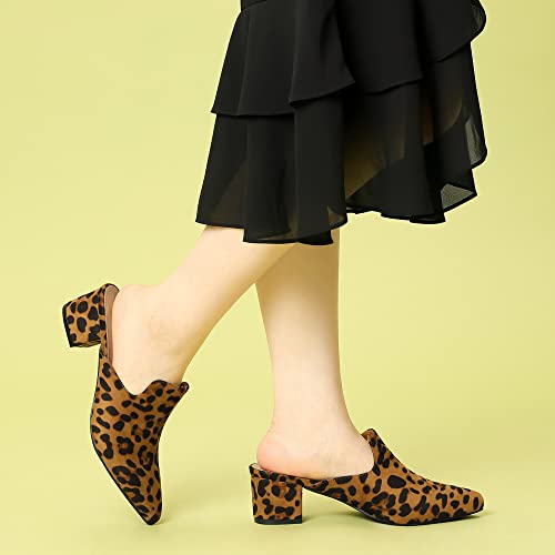 Allegra K Allegra K Women's Slip on Pointed Toe Chunky Heels Leopard Slide Mules 11 M US