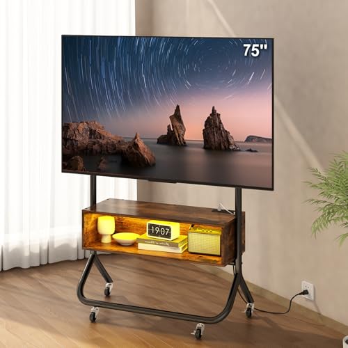 La mejor selección de Mesa Tv de esta semana. 49 Uzelia Mueble para TV Móvil con Soporte de Televisor y Ruedas, Mesa para TV Grande 75 Pulgadas, Centro de Entretenimiento con Luces y Estante de Almacenamiento Abiertos Mueble...