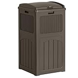 Flamaker 30 Gallon Trash Can, Resin Outdoor Garbage Can with Lid, Waterproof Hideaway Patio Waste Bins for Outside Use (Deep Brown)