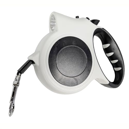 リタプロショップR 犬用 伸縮リード 5m LEDライト付き 自動巻き 巻き取り式 小型犬 中型犬 大型犬 対応 夜の散歩に最適 軽量 ロック機能付き (ホワイト)