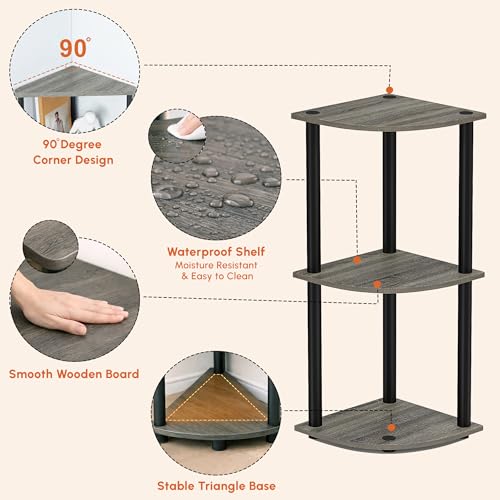 Image of JD FRESH 3-Tier Wooden Open Corner Rack /Table Corner Display Rack /Storage Shelf Stand /Multipurpose Shelf for Living Room, Bedroom, Home Office Display (Cambridge, Walnut)