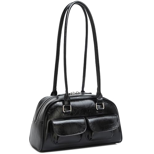Image of Fozehlad Y2K Shoulder Bag for Women Retro PU Leather Tote Handbag Multi-Pocket Hobo Bag with Zipper for Gifts