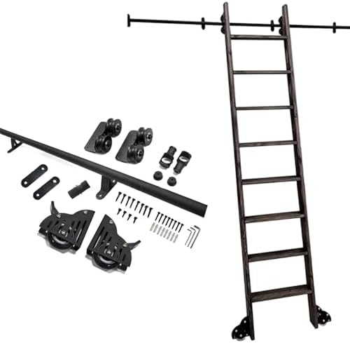 Heavy-Duty Rolling Ladder Hardware Kit - 16.4ft Sliding Track for Round Tube Ladders, Ideal for Loft Bookshelves & Home Office (Ladders Not Included)