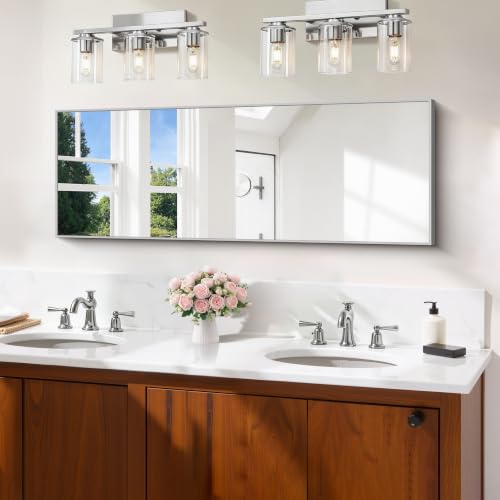 Image of COFENY Silver Bathroom Mirror for Wall, 16x48 Inch Rectangle Mirror with Metal Frame, Modern Vanity Mirrors for Bathroom Living Room, Entryway Hangs Horizontal or Vertical