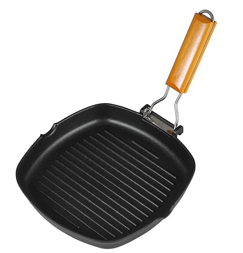 Innovacook 24cm Induction Griddle Pan with Folding Wooden Handle – Cast Aluminium Non-Stick Grill Pan for Gas & Induction Hobs – Ideal for Camping, BBQ, Steak, Burgers