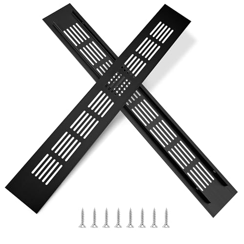 Rejillas de Ventilación de Rectangular Rejilla de Aire de Aluminio con Tornillo para la Ventilación de Armarios Dormitorios Cocinas 35 x 5cm Negro 2 Piezas