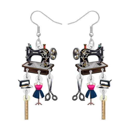 NEWEI Acrílico Vintage 70s 80s Máquina de Coser Pendientes Lindos Hecho a Mano Joyería Costura Regalos para Mujeres Niñas Mamá Sastre Acolchado Amantes Accesorios (Gris)