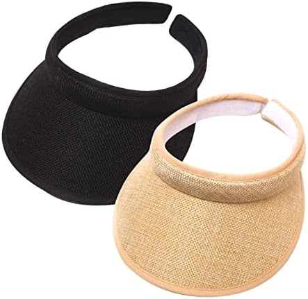2Pcs Women's Summer Sun Visor Hat UV Protection Lightweight Travel Caps,Outdoor Golf Tennis Cap Beach Visor Sports Cap, Black & Khaki