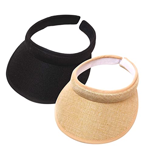 2Pcs Women's Summer Sun Visor Hat Uv Protection Lightweight Travel Caps,Outdoor Golf Tennis Cap Beach Visor Sports Cap, Black & Khaki #TOP22