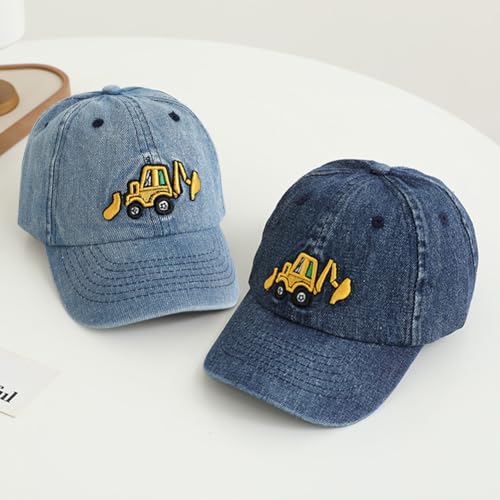 Cute Embroidery Excavator Kids Baseball Cap Adjustable Cotton Washed Vintage Cowboy Hat for Boys Girls Age 2-83