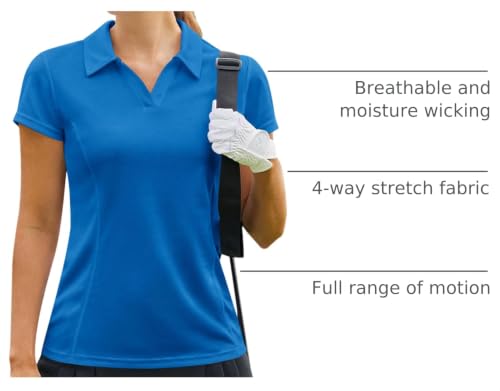 Image of PINSPARK Womens Golf Shirt Short Sleeve Polo V-Neck Quick Dry Tennis Tops | Moisture-wicking Breathable Fabric, Classic Collar, Slim Fit, Ideal for Golf Tennis Pickleball Casual