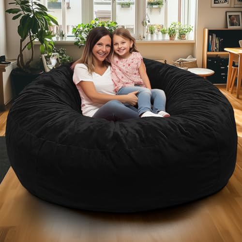 Image of Ultimate Sack 6000 6-Foot Bean Bag Chair, Charcoal Fur Cover - Oversized Foam Lounger, Floor Seat, Small Sofa, or Couch Bed for Living Area, Gaming Room, or Reading Lounge