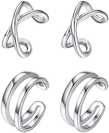S925 Sterling Silver Ear Cuff Helix Cartilage Clip on Earrings Non Piercing Earrings Set for Women Fits Sensitive Ears (with Gift Box)