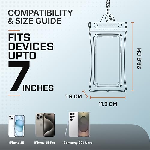 Image of Robustt Floating Waterproof Mobile Pouch with Neck Lanyard | Air Cushion Float Protection & Touch Screen Compatible | Fits Smartphones Upto 7 Inch | Triple Seal Waterproof Cover for Beach, Rain, Pool