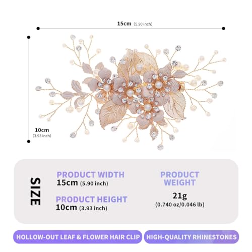 Pinza para cabello de novia hecha a mano con diseño floral dorado miniatura 3