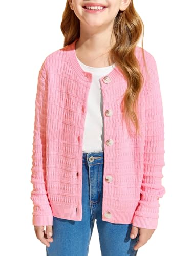 Image of Haloumoning Girls Button Down Cardigan Jackets Kids Long Sleeve Cable Knit Sweaters 5-14 Years