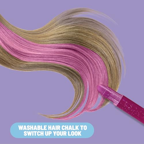 Claire's Hair Chalk & Glitter Styling Kit, 13-Piece Temporary Hair Color Set with Washable Chalk Pens, Glitter Gels, Clip-in Extensions & Tools, Girl Toys & Beauty Activity, Fashion Craft Gift Ages 6+ - Image 3