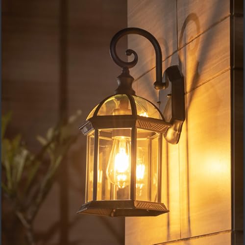 TkTsjtle Wandleuchten für den Außenbereich, wasserdichte IP65-Wandlampen, 15,7 Zoll, Vintage-Wandlaternen aus schwarzem Aluminium, Wandleuchten mit E26-Fassung und Glasschirm