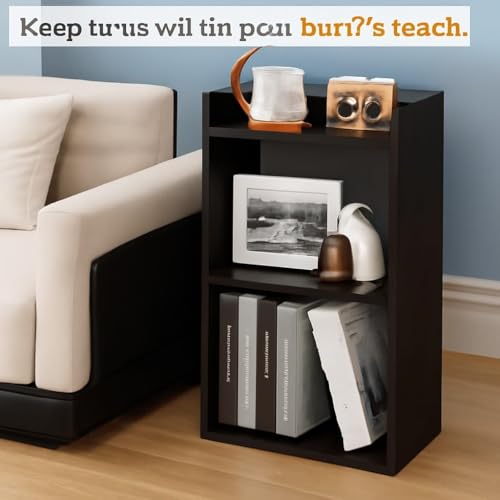 Image of Bedside Tabular Table with Storage - Engineered Wood Nightstand with 2 Adjustable Shelves, Modern End Table for Bedroom, Living Room, or Office (33 x 24 x 61.5 cm) (Dark Brown)