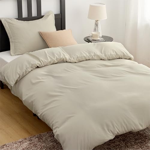 Image of Bedsure Twin /Twin XL Duvet Cover, 1Pc Soft Double Brushed Bedding, Beige | For Kids & Adults, 68 inchx90 inch, Only 1 Comforter Cover, No Pillow Shams, Hotel Luxury, Breathable, Lightweight, Zipper Closure