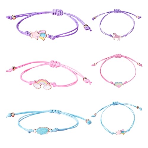 JTMKYO - Pulseras de colores para niños, arco iris de dibujos animados de amistad, trenzado a mano, ajustable, para regalos, Taglia Unica, Cuero, 2E+1 centimeters, Cuero