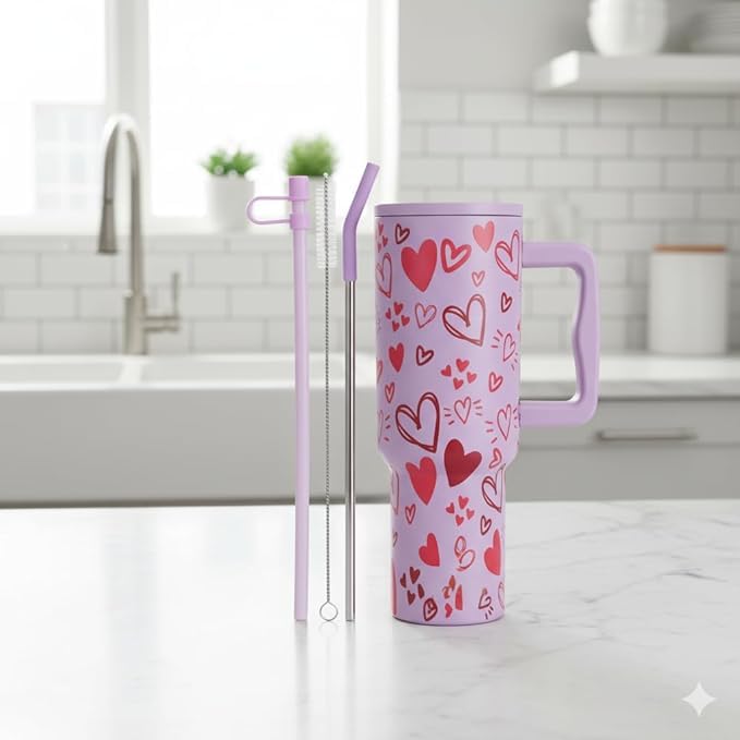 Image of Stainless Steel 1200 ml Vacuum Tumbler with Lid & Straw - Double‑Wall Insulated Cup for Travel, Gym & Office - Keeps Beverages Hot or Cold - 1.2 L Capacity (Purple Heart)