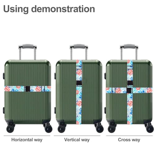 Image of Luggage Straps for Suitcases TSA Approved Easy Pack Organized Suitcase Strap, Luggage Strap, Luggage Belt Strap, Bag Straps for Luggage. Buckle Straps Travel Accessories (Tropical Plant)