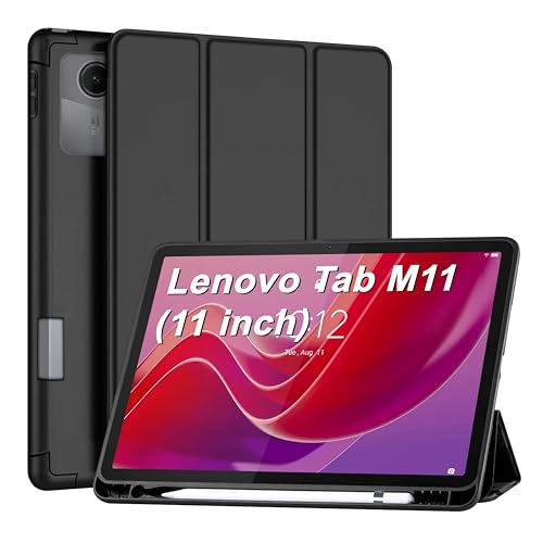 Image of CEDO Tri-Fold for Lenovo Tab M11 (11 inch) Smart Case Flip Cover with Multi Viewing Angles Stand | Pencil Holder | Heat Dissipation | TPU Backcover (Black)