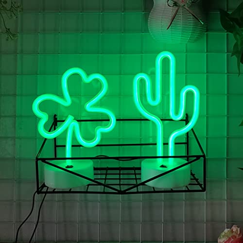 Image of JYWJ Neon Signs with Holder Base,USB or 3-AA Battery Powered Neon Light,LED Desktop Wall Decoration,Various Parties,Decoration of Business Premises(Cactus)