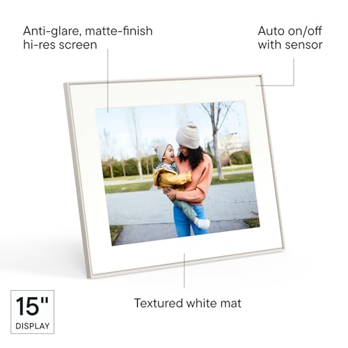 Image of Aura Walden 15 inch WiFi Digital Picture Frame | Wirecutter's Best Digital Frame for Gifting | Send Photos from Your Phone | Quick, Easy Setup in Aura App | Free Unlimited Storage | White Clay