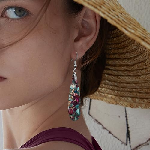 SELOVO Boho Stone Earrings for Women Trendy Teardrop Dangle Earrings Fishhook Drop Earrings3