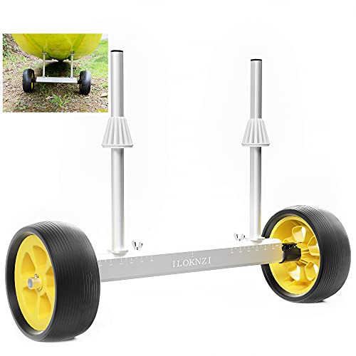 ILOKNZI Quick-Detachable Aluminum Sit on Top Kayak Cart, Width Adjustable Canoe Trolley with Widebody No-Flat Tires, Strong Load Capacity, Suitable for Kinds of Kayaks and Canoe with Plug Holes