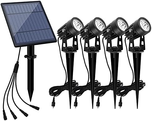 APONUO Solar Spotlights Landscape Lights Low Voltage Outdoor Solar Spotlight IP65 Waterproof 9.8ft Cable Auto On/Off with 4 Cool White for Outdoor Garden Yard Landscape Downlight (4-in-1)