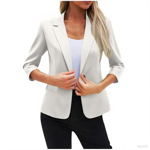 Womens 3/4 Sleeve Blazers Business Casual Lapel Work Suit Jackets Open Front Button Down Dressy Blazer Jacket Trendy2