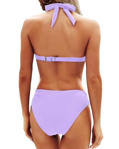 Image of Yonique Women Two Piece Bathing Suits Push Up Bikini Set Halter Swimsuit Vintage Swimwear