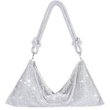 TOPALL Rhinestone Purse Sparkly Bag Silver Diamond Purses for Women Upgrade Evening Prom Rhinestone Bag Handbag Bling Hobo Bag for Party Club Banquet Wedding (Medium)