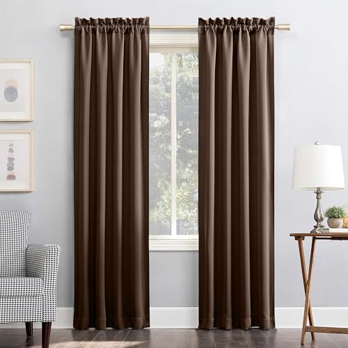 Image of THE LINEN COMPANY Rod Pocket Room Darkening Blackout Curtain 10 Feet, Thermal Window Curtain for Bedroom & Living Room, Dark Brown