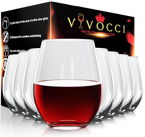 Vivocci Unbreakable Plastic Stemless Outdoor Wine Glasses 20 oz |...