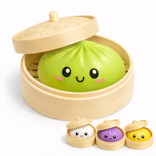 Dumpling Squishy – Soft TPR Squeeze Toy, Slow Rising Stress Relief Fidget, Cute Bao Bun Desk Decoration, Soft Handheld Relaxation Toy for Office Home (Green)
