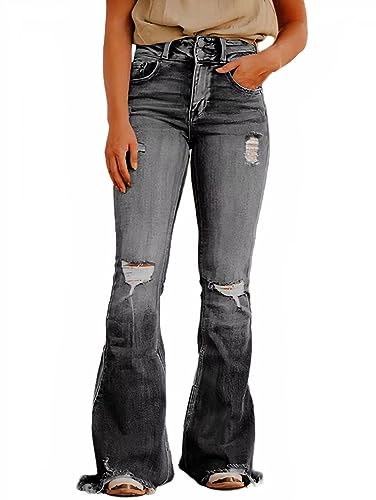 Mediam のRib bell bottoms OYOANGLE Women's Plus Size High Waist Flared Pants Casual