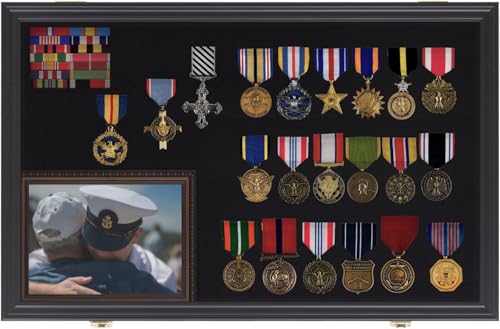 Image of Large Pin Display Case - 25 X 16 Pin Collection Display with 98% UV Protection Acryliic Door for Military Medals, Beach Tags, Jewelry Pins, Pin Gift, Insignia Ribbons, Pin Enthusiast Collectibles