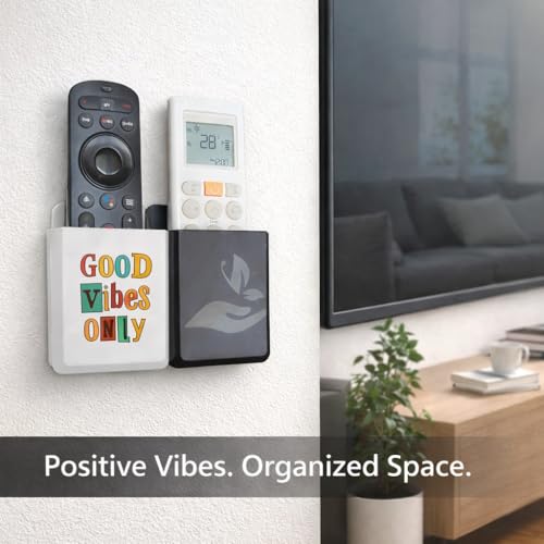 Image of Rainbow Dots Remote Holder for Wall, Keeps Remotes Organized, Tool-Free 3M Mount, Universal Fit, White /Black, Good Vibes